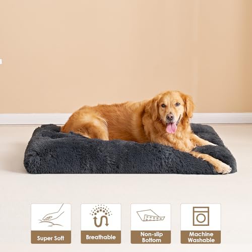 EHEYCIGA Fluffy Dog Crate Bed, Plush Extra Large Plus Dog Pillow, Dark Grey - Image 5