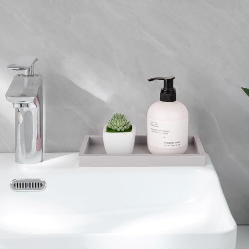 Silicone Bathroom Vanity Tray Dish Soap Holder Sink Organizer, Light Grey - Image 2