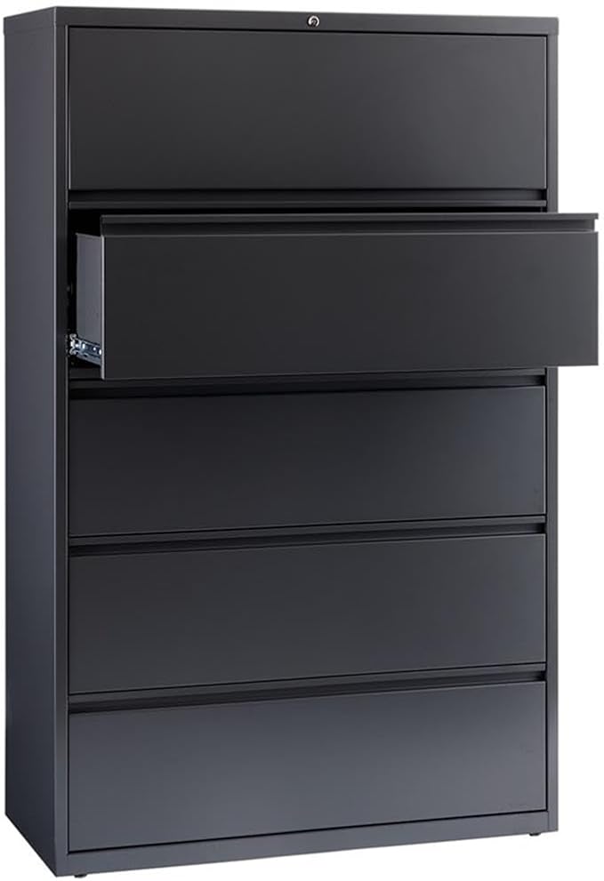 Pemberly Row 42-in Wide Metal 5 Drawer Lateral Filing Cabinet Charcoal - Image 7