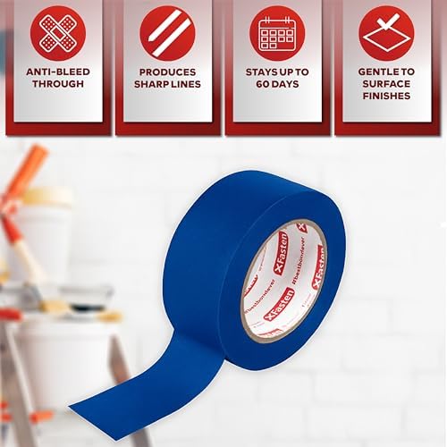 XFasten Professional Blue Painters Tape 2 Inch x 60 Yards (3-Pack) Bulk Blue Masking Tape for Painting Walls | Residue-Free - Image 2