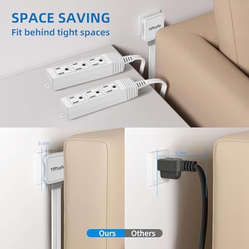 TiFFCOFiO 3 Prong Flat Plug Outlet Strip, 12 Feet Extension Cord, 6 FT on Each Side, 3 Grounded Outlets with Mounting Holes, 13A/1625W, 16 AWG (Twin Outlets, 6FT) - Image 3