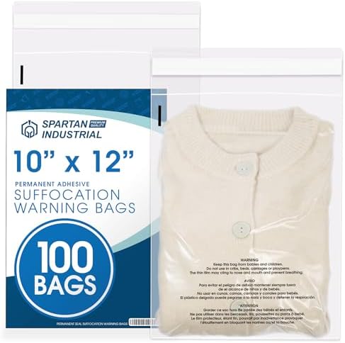 10” X 12” (100 Count) Self Seal Clear Poly Bags with Suffocation Warning by SpartanIndustrial