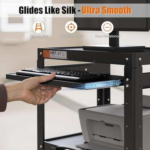 AV Presentation Cart Stand for Video Projector,TV,Laptop Computers,Printers,Metal Construction Rolling Cart with Adjustable Shelves,4 Wheels,4 Outlets, 5.75ft Cord,Support 300 lbs,Black - Image 4