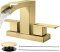 Cobbe Waterfall Bathroom Faucet, Brushed Gold 4 Inch Centerset 2 or 3 Hole by Cobbe