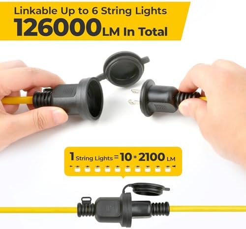 100FT 150W LED Construction String Lights, Temporary Work Lighting - Image 4