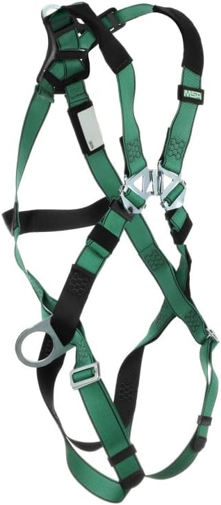 MSA 10197231 V-Form Full Body Safety Harness - Size: Extra Large, D-Ring Configuration: Back/Hip, Qwik Fit Leg Straps, Color: Green, Full Body Harness, Durable, Fall Protection - Image 4