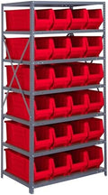 Quantum 2475-951RD Heavy Duty Shelving Unit with (8) Shelves and (24) QUS951 Red Bins for Industrial Warehouse Storage Distribution | 400 lbs Capacity | 24"D x 36"L x 75"H, Galvanized Carbon Steel by QuantumStorageSystems