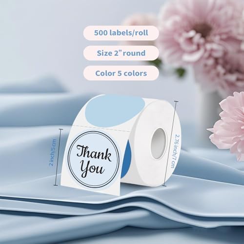 2 inch Round Thermal Label,Blue Circle Thermal Sticker Labels for Business and Home,Direct Thermal Printer Label for DIY Logo Design,Thanks Card,500 Labels/1 Roll - Image 2