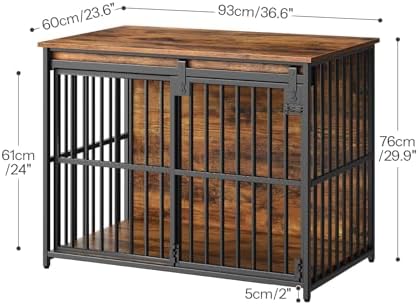 HOOBRO Dog Crate Furniture, 36.6" Heavy Duty Dog Kennel with Sliding Barn Door, Wooden Dog Cage Indoor, Decorative Side End Table for Small/Medium Dogs, Rustic Brown and Black FG162GW03G1 - Image 3