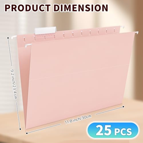 25-Pack Pink Hanging File Folders, Letter Size with 1/5-Cut Tabs, 35 Transparent Label Cards & 50 Sticker Labelsfor Home & Office Organization - Image 4