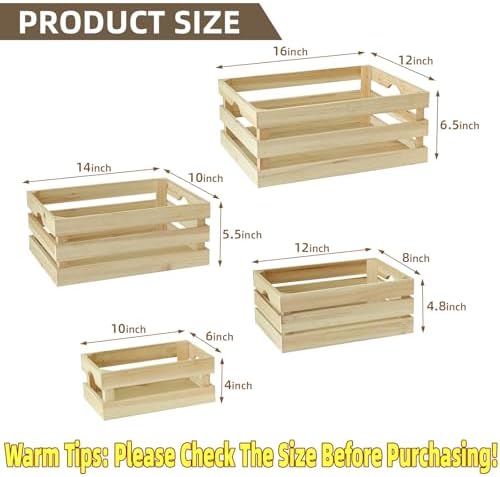 Large Wooden Crates Unfinished Set of 4 Storage Crates, Decorative Wood Storage Crate for Display Rustic, Nesting Wooden Container Boxes Made from 100% Wood - Image 2