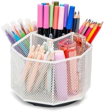 Exerz Desk Organizer 360 Rotating Pen Holder 5 Compartments Caddy White by Exerz