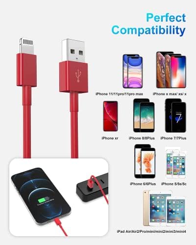 4 Pack [Apple MFi Certified] Apple Charging Cables 3ft, iPhone Chargers Lightning Cable 3 Foot, Fast iPhone Charging Cord for iPhone 14/14Pro/13/13Pro/12/11/11Pro/11Max/ X/XS/XR/XS Max/8, ipad(Red) - Image 7