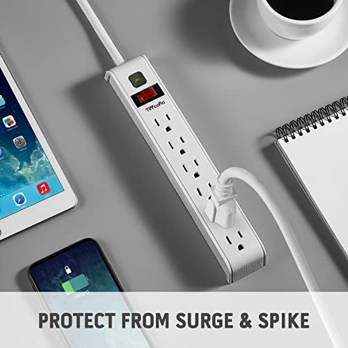 TiFFCOFiO Surge Protector Power Strip, 4 Feet Extension Cord, 600 Joules Surge Protection, Multiple Protection 6 Outlet Strip, 14 AWG Cord, 15A/1875W, ETL Listed, 2 Packs - Image 2