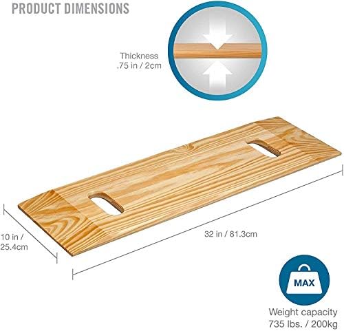 DMI Transfer Board and Slide Board made of Heavy-Duty Wood for Patient,Senior and Handicap Move Assist and Slide Transfers,FSA and HSA Eligible,Holds up to 735 Pounds,2 Cut Out Handle,32 x 10 x 1 - Image 2