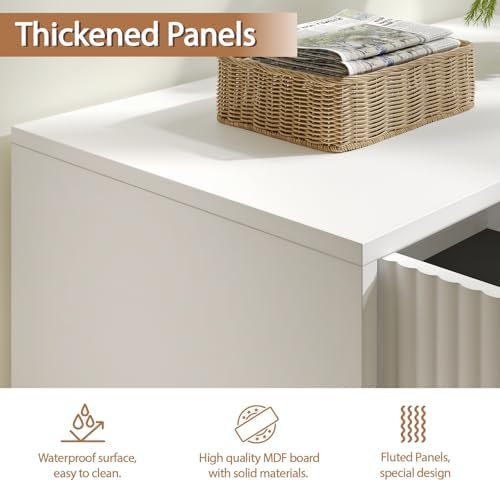 Storage Cabinet with 2 Fluted Doors and Adjustable Shelves, White丨Modern Wood Accent Table, Sideboard Buffet Cabinet, Console Table for Living Room, Hallway, Entryway - Image 5