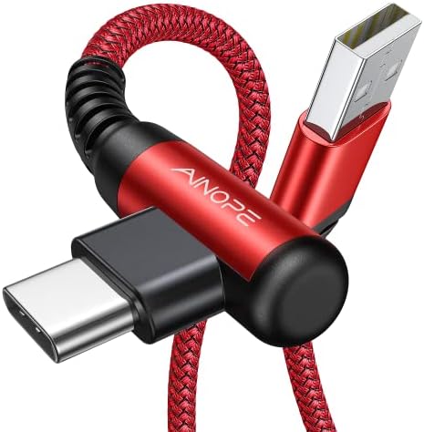AINOPE USB Type C Cable 3.1A Fast Charger (2-Pack, 10ft+10ft) Right Angle USB A to USB C Cable, Resistant Nylon Braided USB C Charger Cable (Red) by AINOPE10yearsforphoneaccessories