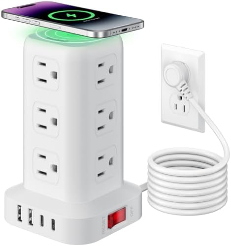 Extension Cord with Multiple Outlets, SMALLRT Power Strip Tower, Outlet Extender with 12 AC Outlets 4 USB, 6.5FT Extension Cord for Home Dorm Room, Office Supplies,Overload Protection by SMALLRT
