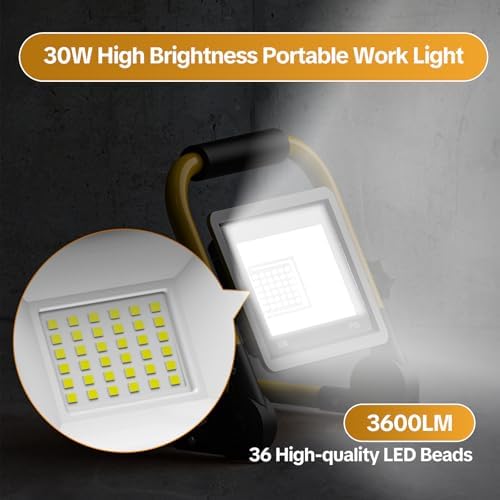 AIKVSXER Portable LED Work Light, 30W 3600LM Job Site Lights, 2 Pack - Image 2
