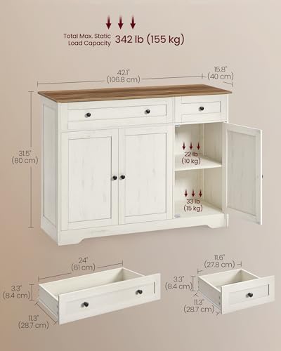 VASAGLE Buffet Cabinet, Sideboard, 3 Doors, 42.1 x 15.8 x 31.8 Inches - Image 2