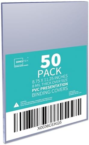 Binditek 8 Mil PVC Binding Covers, 8.75 x 11.25 Inches, Clear, 50 Pack by Binditek