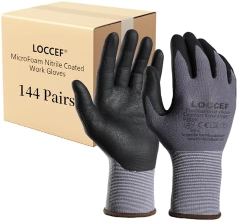 LOCCEF Safety Work Gloves MicroFoam Nitrile Coated-12 Pairs,Seamless Knit Nylon Gloves,Home Improvement,Micro-Foam Gloves by LOCCEF