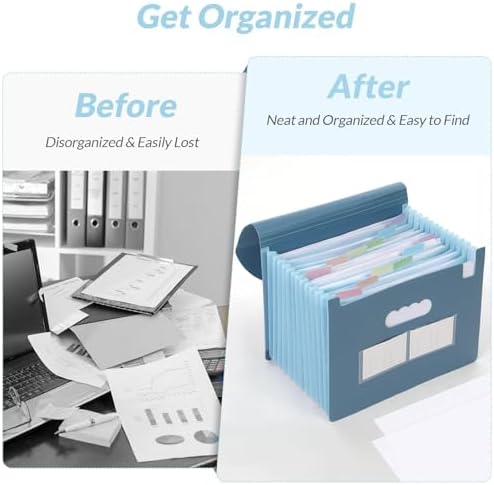 SKYDUE Accordion File Organizer, Expanding File Folder with 13 Pockets, Portable Document Paper Bill Receipt Organizer, Home School Office Supplies, Letter A4 Size Haze Blue - Image 2