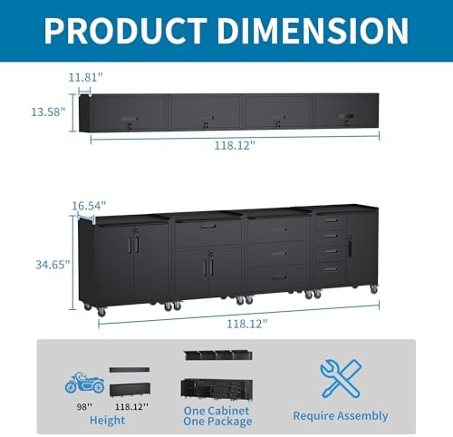Black Garage Storage Cabinets System 8 PCS Workshop Set with Drawers Locking Heavy Duty Rolling Cart with Adjustable Shelves Garage Tool Workbench Cabinets,8pcs-1 - Image 3