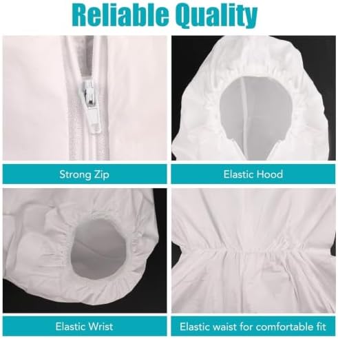FURWEY Hazmat Suits 5 Pack Disposable Protective Coveralls, with Elastic Wrists, Ankles and Hood, Available in 5 sizes - Image 3
