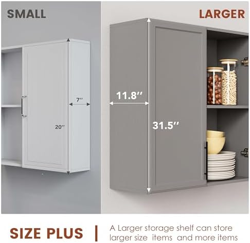 FIMELLO 59" Wall Cabinets for Laundry Room with Adjustable Shelf, Laundry Room Cabinets Wall Mounted, White Wall Cabinet with Shaker Doors, Kitchen wall Cabinet, Hanging Cabinets for Bathroom -Gray - Image 3