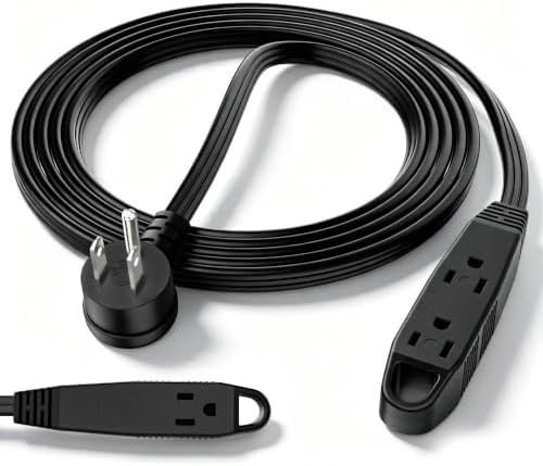 3-Outlet Flat Extension Cord 7 FT, 3 Prong Angled Plug, SPT-3, Power Strip by Conable