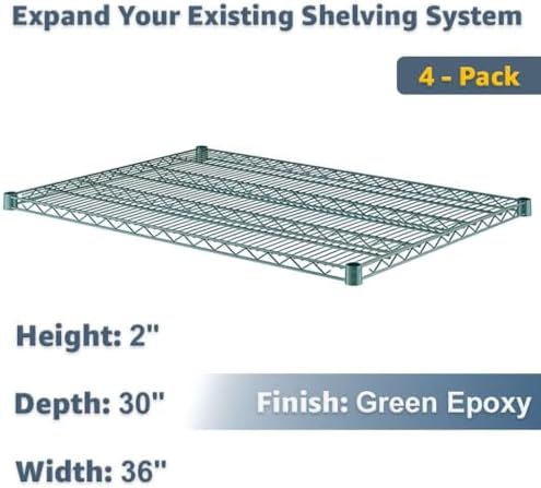 30" x 36" Wire Shelf Add-On 4 Pack for Metal Shelving Systems, Commercial Storage Upgrade, NSF - Image 2