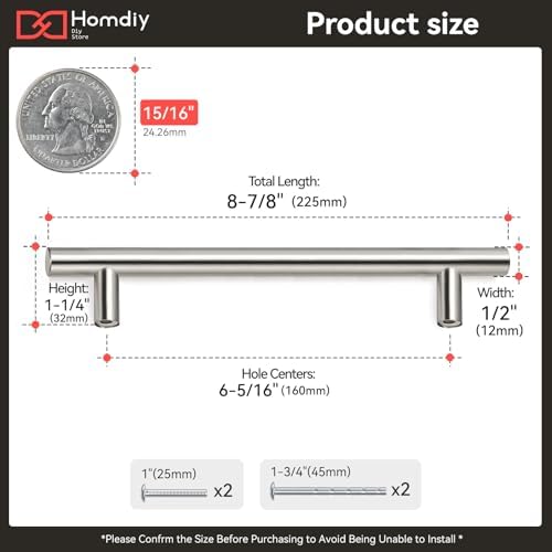 homdiy (25 Pack) Drawer Pulls Brushed Nickel Cabinet Pulls HD201SN Cabinet Hardware Euro Style Drawer Handles 6-1/4in Hole Centers Kitchen Cabinet Handles Cupboard Handles - Image 3