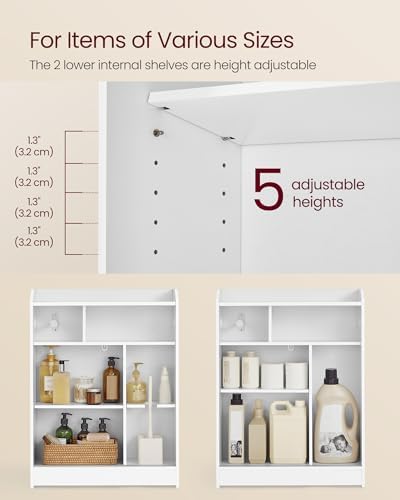 VASAGLE Slim Bathroom Storage Cabinet, Sliding Doors, Cloud White - Image 6
