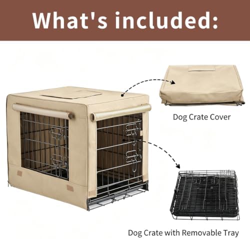 DONORO Dog Crates for Medium Large Size Dogs Indoor Double Door Dog Kennels & Houses for Puppy and Cats, Collapsible Metal Contour Dog Cages(Tan, 42.0" L x 28.0" W x 31.0" H) - Image 2