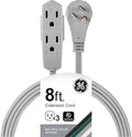 GE 3-Outlet Flat Extension Cord 8 Ft Grounded Extension Cord with Multiple Outlets 3 Prong Outlet Extender Flat Plug Indoor Power Strip 16 Gauge UL Listed Gray 43027 by Unknown