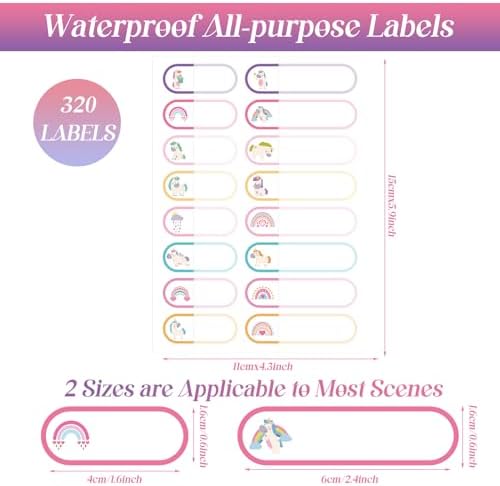 Waterproof Name Labels for Kids Daycare 320 Pcs, Pink Unicorn Style - Image 2