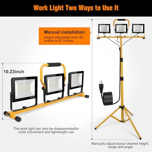 LED Work Lights with Stand, 21000 Lumen, 3-Head Adjustable Work Light - Image 5