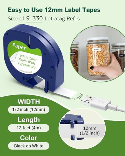 5X Replace for Dymo Label Maker Refills White Paper Letratag 12mm x4m 91330 - Image 2