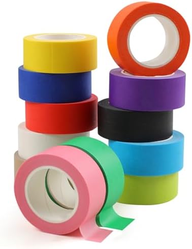 Guirnd 12PCS Colored Masking Tape, Kids Art Supplies Colored Tape, DIY Craft Tape, Colored Tape Rolls, Colored Painters Tape 2.5cm x 12m (1In x 13Yards) by Guirnd