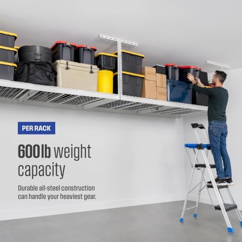 SafeRacks White 4x8 Overhead Garage Storage Rack 600 lb 12”-24" (2-Pack) - Image 5