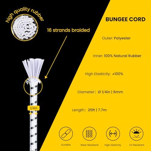 Brotree Bungee Cords 1/4" x 25ft Elastic Shock Cord 100% Stretch Cord - Image 3