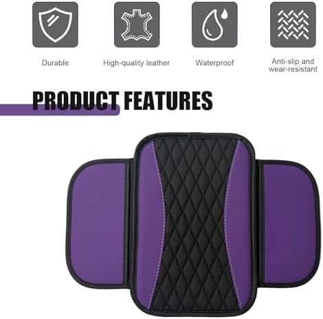 Car Center Console Cover, Upgraded Patchwork Leather Arm Rest Cover with Side Storage Pockets, Comfortable Auto Armrest Protector Cushion, Universal Middle Console Pad for SUV, Sedan (Purple) - Image 6
