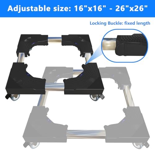Appliance Dolly Cart with 4 Locking Wheels Mini Fridge Stand Adjustable 16"-26" Universal Mobile Roller for Portable Washer, Dryer, Refrigerator, Furniture, Black - Image 2