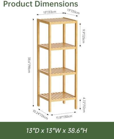 SMIBUY Bathroom Storage Shelf, 4-Tier Bamboo Rack Organizer, Multifunctional Shelving Unit for Living Room Bedroom Kitchen (Natural) - Image 2