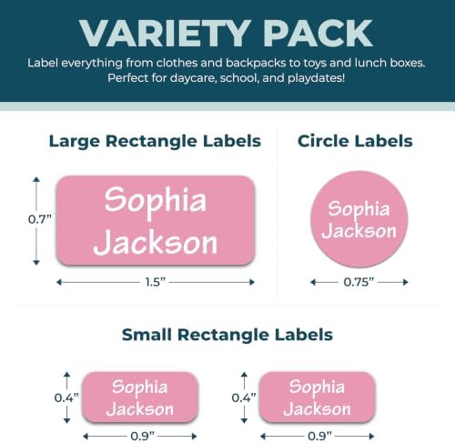 Bunny Badges Personalized Name Labels for Kids (70 Labels) - Custom Waterproof Name Stickers for Daycare, Clothing Tags, Water Bottles, Lunch Boxes and School Supplies (Pink) - Image 2