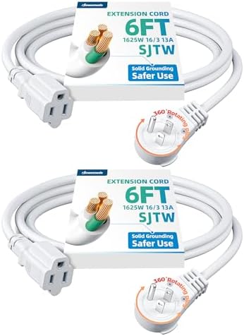 DEWENWILS 6FT 360° Rotating Flat Plug Extension Cord, 16/3 Gauge, 2 Pack by DEWENWILS