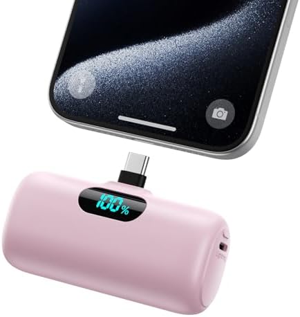 Mini Portable Charger USB C Power Bank,Upgraded 5000mAh PD Fast Charging Battery Pack Built-in USB-C Connector Travel Essential for iPhone17/17Pro/17Pro Max/Air/16 Plus/16Pro Max/15 Series,Android etc by HETP