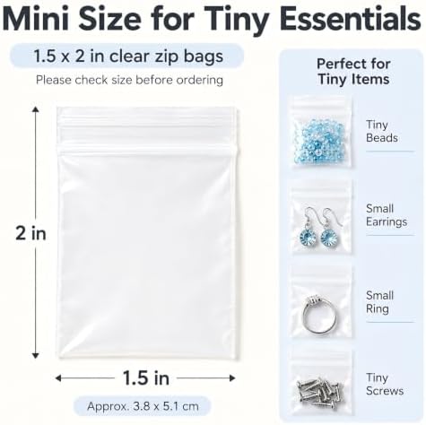 Small Plastic Bags 400 Pack, 1.5 x 2 Inch 2 Mil Thick Clear Small Baggies - Image 2