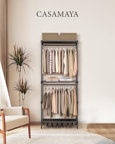 CASAMAYA Clothes Rack, Portable Closet, 27.6 Inch Wardrobe Closet, Clothes Storage Organizer with Shelves and 2 Hanging Rods, Easy to Assembly, Black PCT001B01 - Image 2